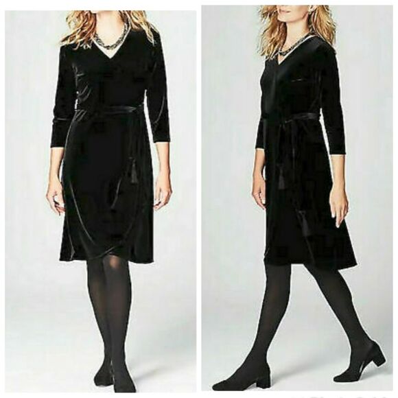 NWT|J. Jill Soft Crushed Velvet Black Velour Dress, SMALL - Picture 2 of 10